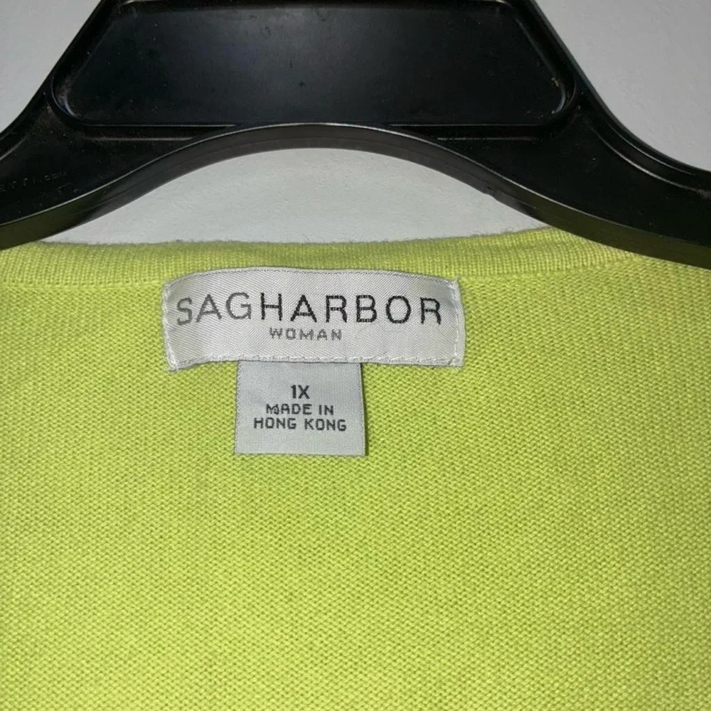 Sag Harbor Lime Green Scoop-Neck Cable Trim Sweater